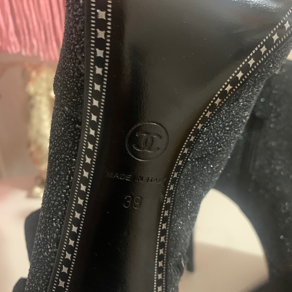 chanel black grey glitter platform boots size 39 - Picture 3 of 5